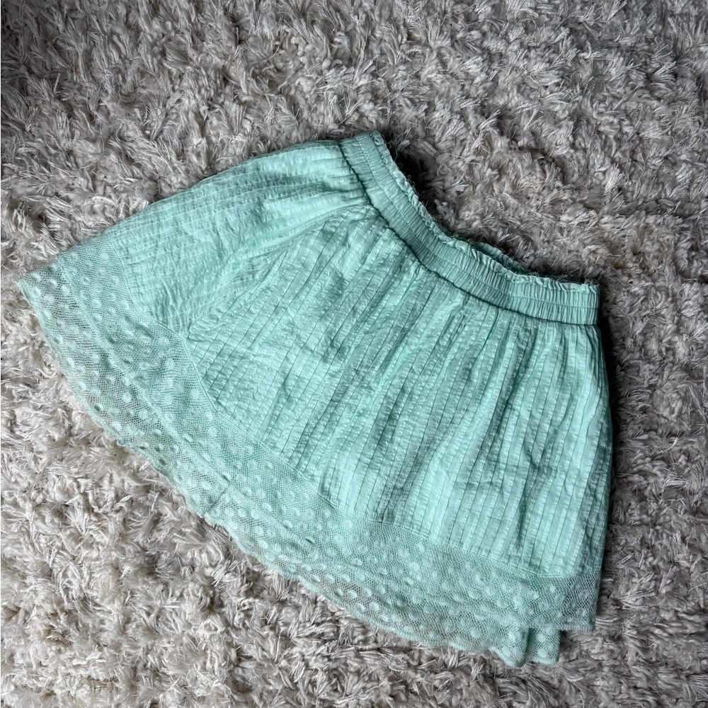 LoveShackFancy Green Bubble Mini Skirt Pleated Resort Wear